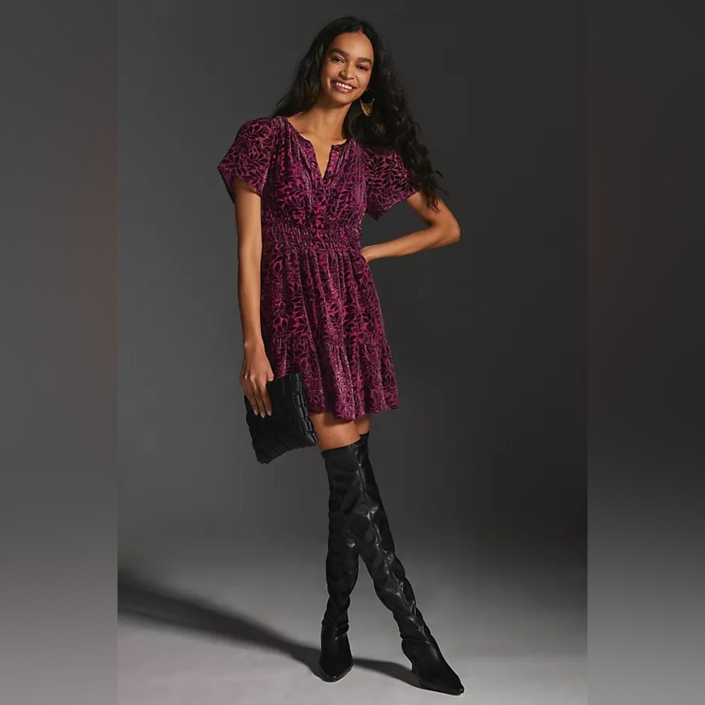 NWT Anthropologie Somerset Mini Dress Velvet Edition in Pink